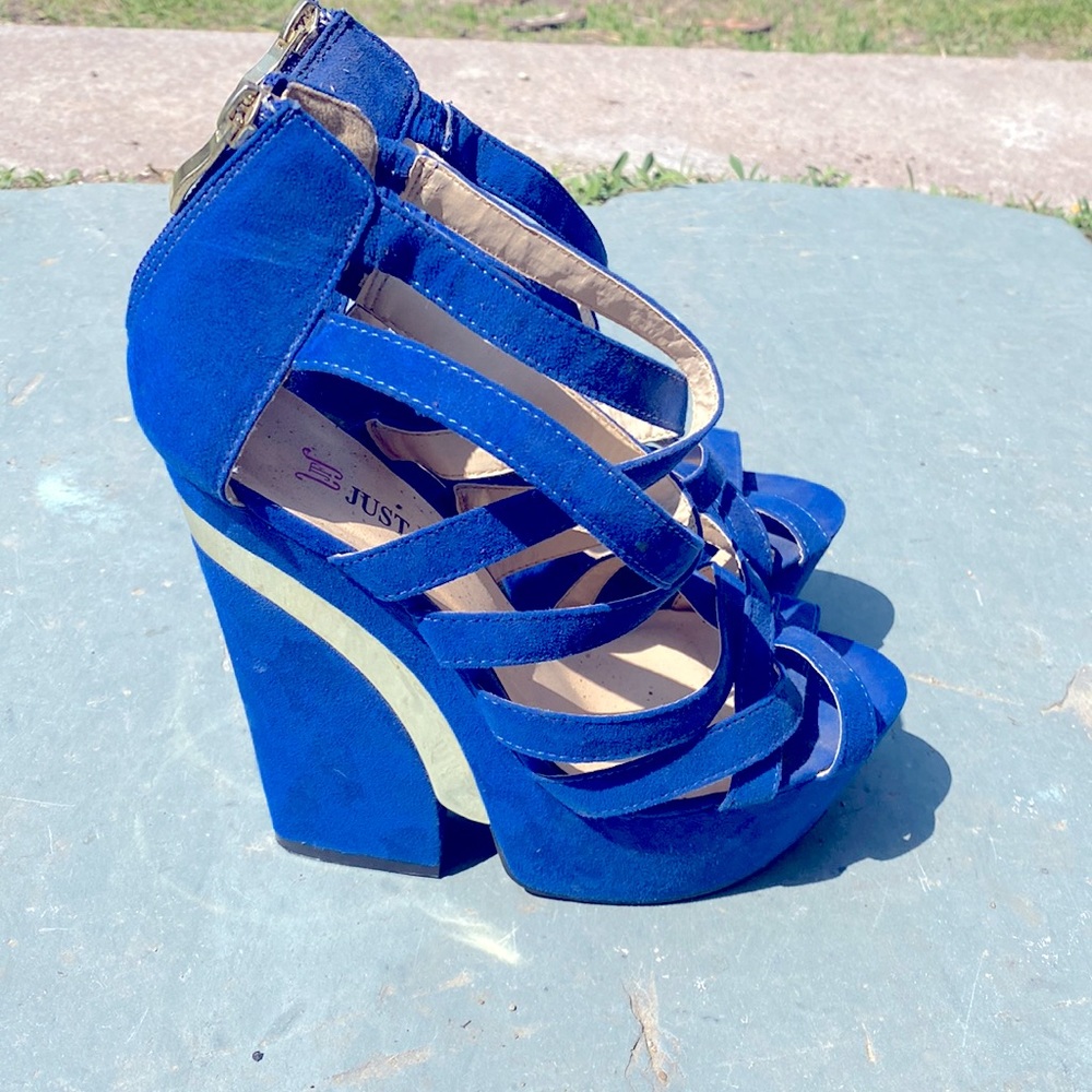 Royal blue wedge high heels from Just Fab.  Size 9.